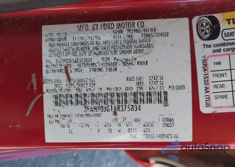 2010 Ford Fusion Sel z USA, uszkodzony, nr VIN 3FAHP0JG1AR375834